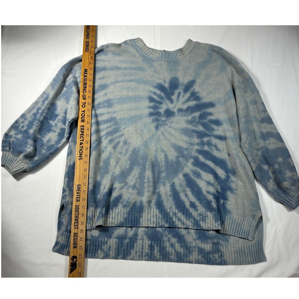 American Eagle Tie Dye Crewneck Sweater XL Blue Gray Knit High Low Oversized